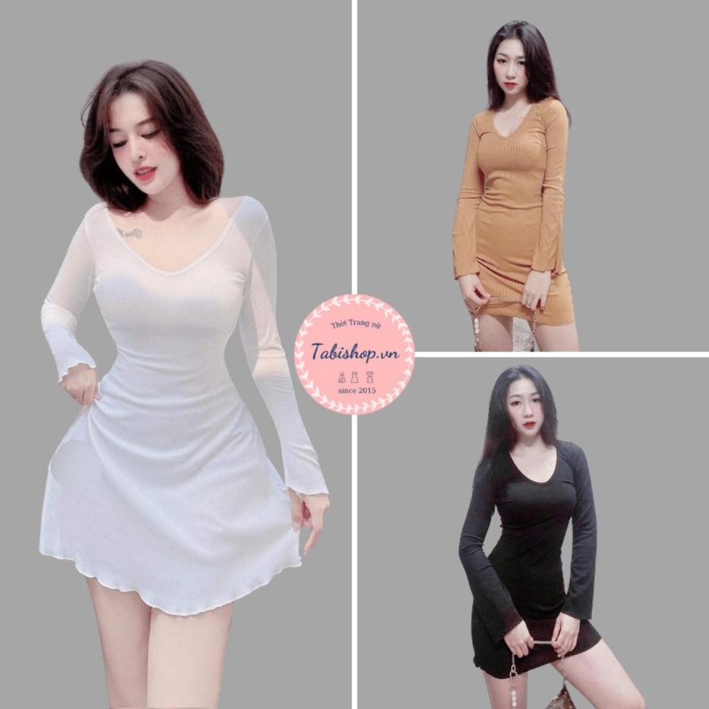 Đầm nữ body sexy tay dài váy đen tay xoè dễ thương chất thun gân co giãn sang chảnh đi tiệc đi chơi đi dạo | BigBuy360 - bigbuy360.vn