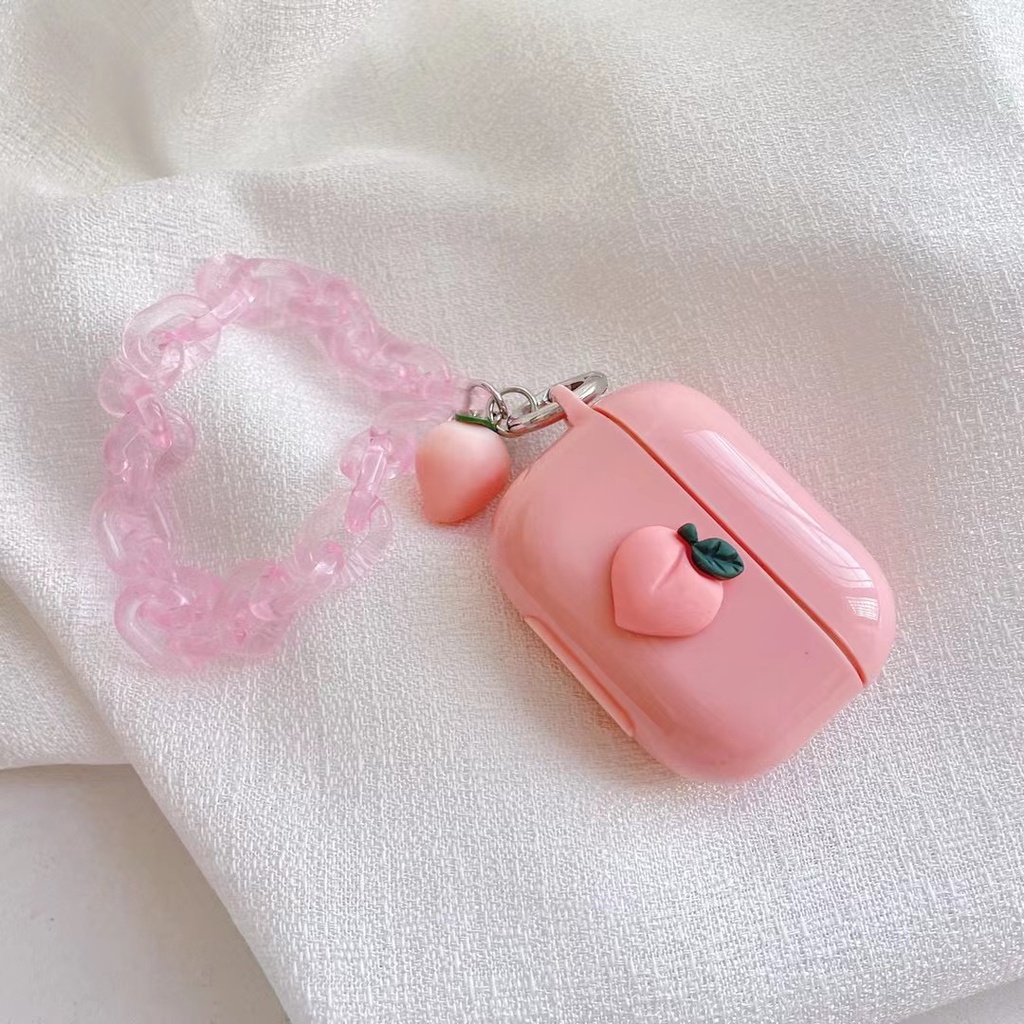 Wireless Bluetooth Headphone Covers For Airpods 3 Pro   3D s peach pink protective cover For Airpod 2 1 Chain portable pendant