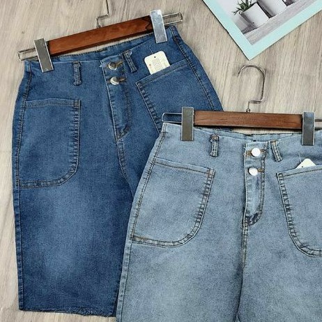 Quần jeans ngố lưng cao 2 nút cạp cao chuẩn dáng