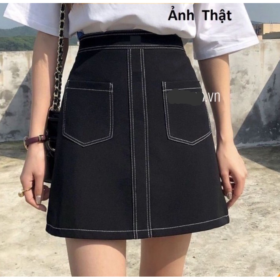 Chân váy ngắn chữ a trần chỉ nổi giả túi thời trang Kanimi | BigBuy360 - bigbuy360.vn