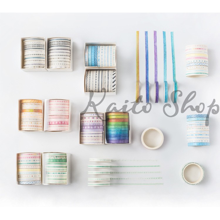 Bộ 10 Cuộn Washi Tape Mini In Họa Tiết - Băng Keo Dính Trang Trí Trang Trí Sổ Tay Decor Sáng Tạo