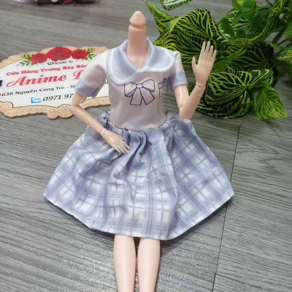 Váy liền áo học sinh cho búp bê barbie 30cm chất cotton mềm mại bồng bềnh