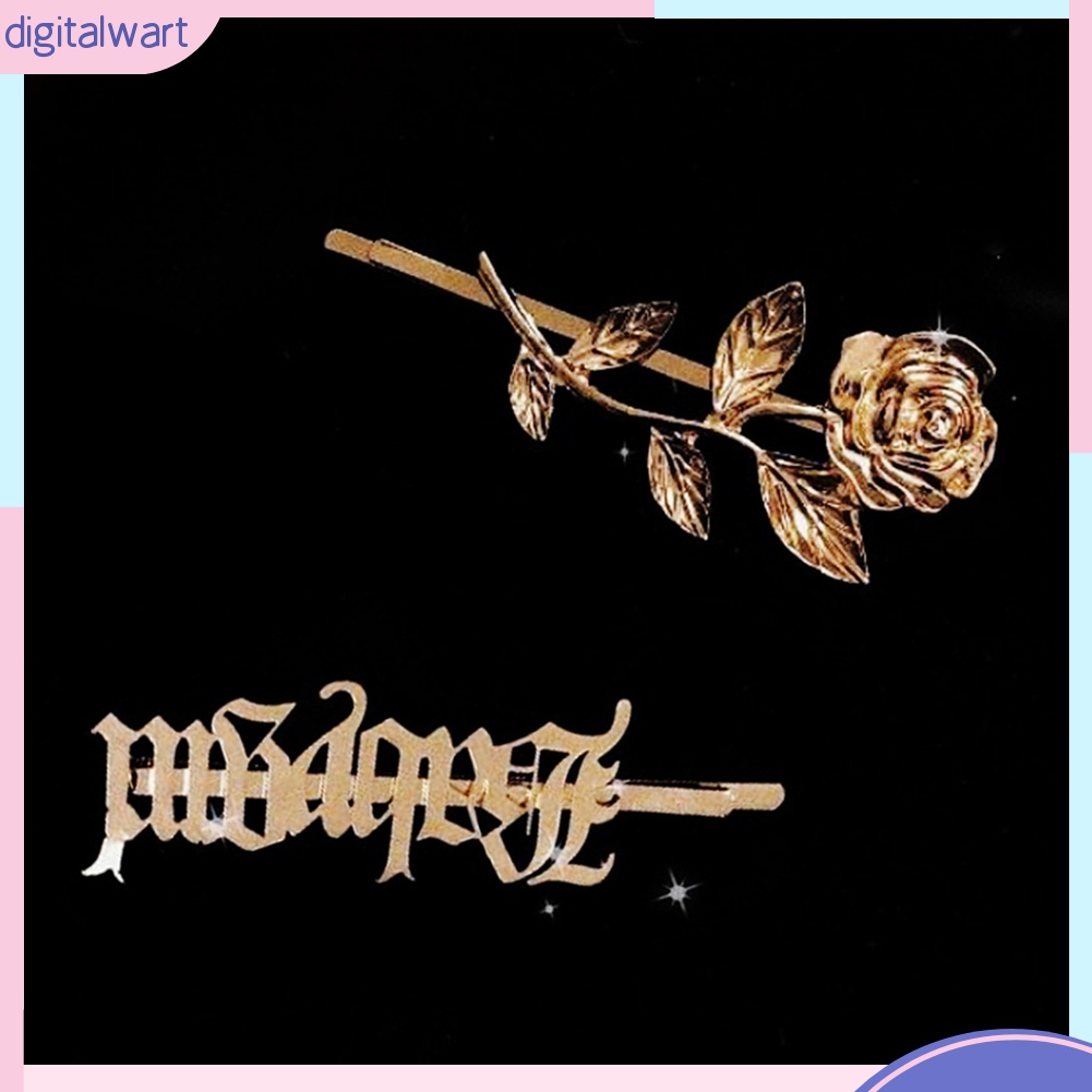 Set 2 Kẹp Tóc Hình Hoa Hồng Và Chữ Thời Trang Cho Nữ