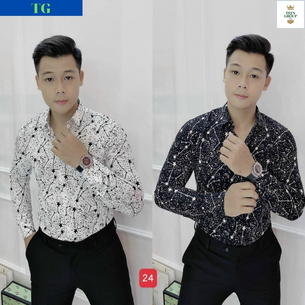 Áo sơ mi nam tenji sm23tg sơ mi nam chất lụa dài tay họa tiết ngôi sao 3d cao cấp tenji store 7 (44-73kg)