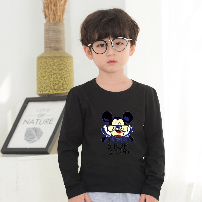 Áo Thun Cotton Tay Dài In Hình Chuột Mickey 9 Màu Lựa Chọn Cho Nam