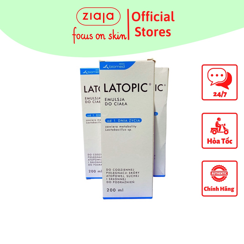 Nhũ Tương Dưỡng Ẩm, Làm Dịu Da Giúp Da Mềm Mượt Trắng Sáng Latopic 200ml