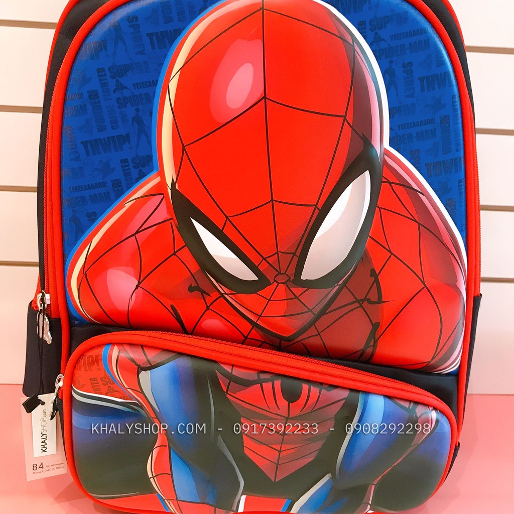 Balo, Cặp táp 16" 3 ngăn nhám hình người nhện Spiderman xanh đỏ cho học sinh, bé trai - 105NSPM1621 - (30x18x40cm)