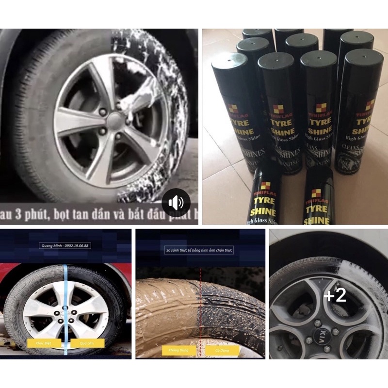 Chai Xịt Đánh Bóng Làm Sạch Lốp Xe, Bảo Vệ Vỏ Lốp Xe TYRE SHINE 650ml thái lan, chai làm mới lốp xe ô tô