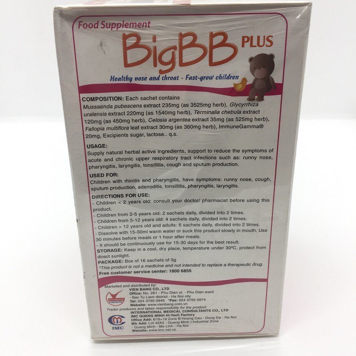 Cốm vị socola BigBB Plus - Giảm Nhanh Triệu Chứng Viêm Mũi Họng Hộp 16 gói