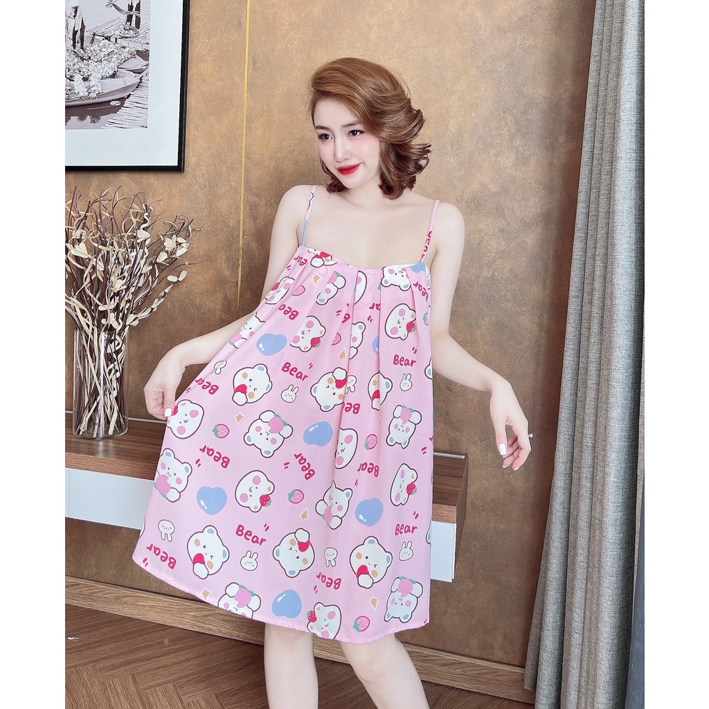 Đầm ngủ nữ sexy váy ngủ 2 dây bigsize lụa mango cao cấp (tặng kèm quần ngủ cùng màu)
