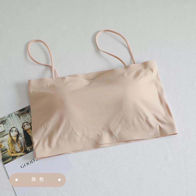 Áo Lót Lụa Mát Không Đường May Hở Lưng Có Đệm Ngực Phong Cách Hàn Quốc Thời Trang Mùa Hè
