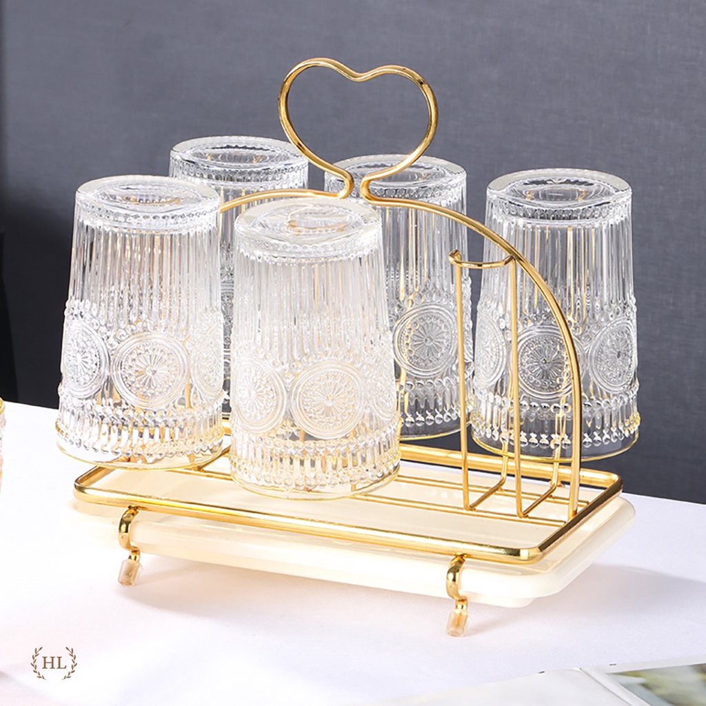 Úp cốc vàng gương có khay hứng nước kèm núm bọc chống trượt Decor Trái Tim | GIÁ ÚP LY - CỐC TRÁI TIM