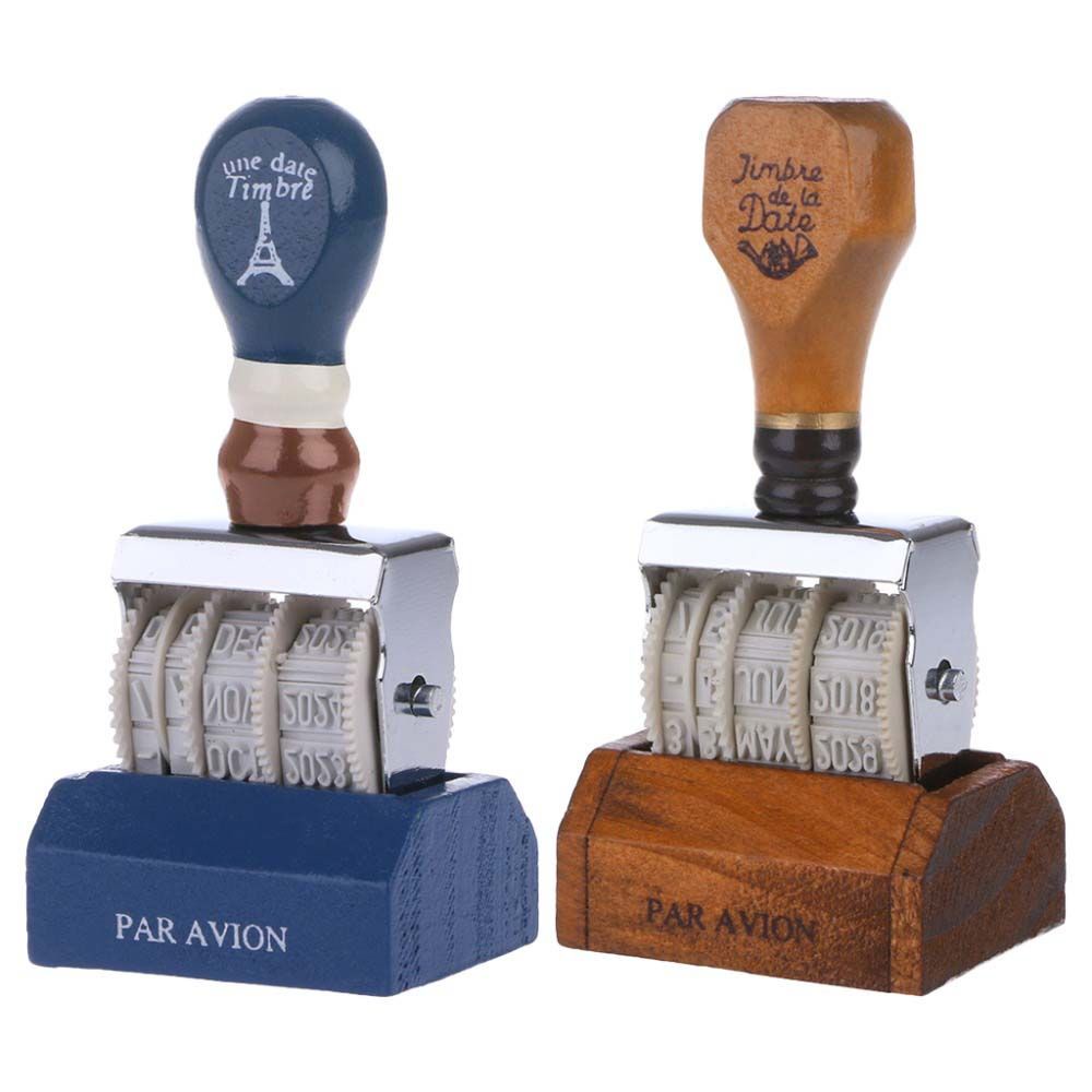 Con dấu lăn in ngày tháng năm nắp lật bằng gỗ nhiều màu dùng trang trí sổ tay DIY đa năng tiện dụng