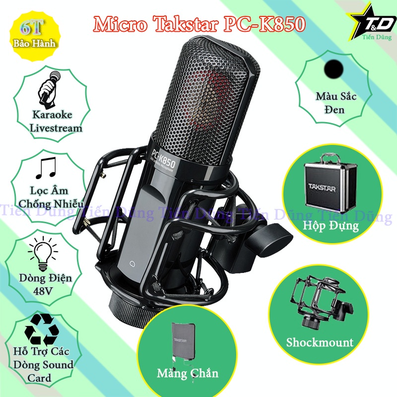 Mic Thu Âm Livestream Takstar PC K850 Sound Card Focusrite Scarlett Solo Gen 3 Chân Đế Dây Live Stream Dây Mic 3m