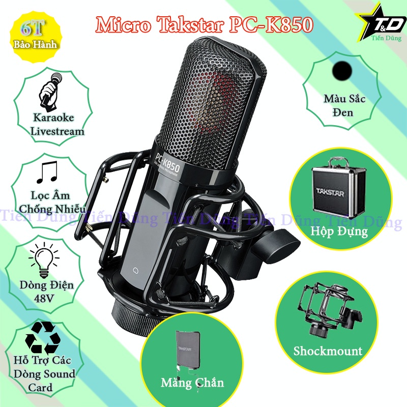 Mic thu âm Takstar PC K850 cao cấp chính hãng- Mic k850 chạy nguồn 48V dùng được tất cả các sound card