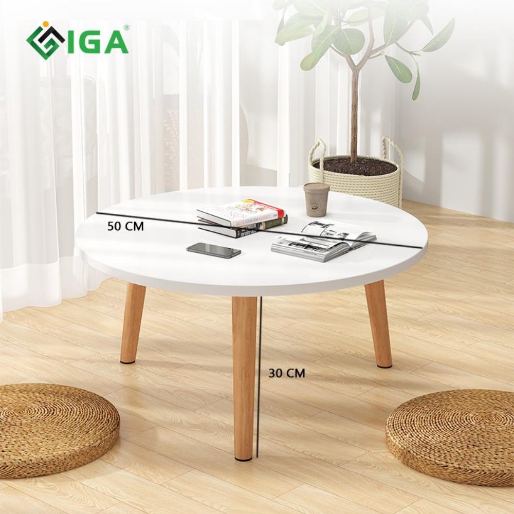 Bàn tròn sofa ngồi bệt chân gỗ sồi kết hợp làm bàn học ngồi bệt IGA GP74