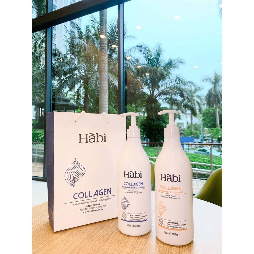 Bộ Dầu Gội Xả HãBi Collagen Phục Hồi Tóc Hư Tổn Hương Nước Hoa Ý 800MLX2 - Hàng Chính Hãng Pink Cosmetic