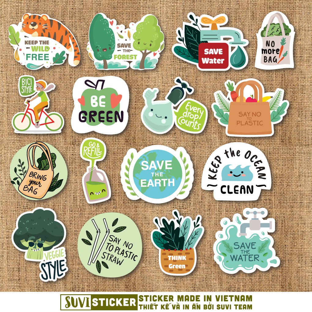 Sticker dán laptop Save the Earth Set chống nước sticker dán nón bảo hiểm, xe, laptop, điện thoại, vali. MSP: T04