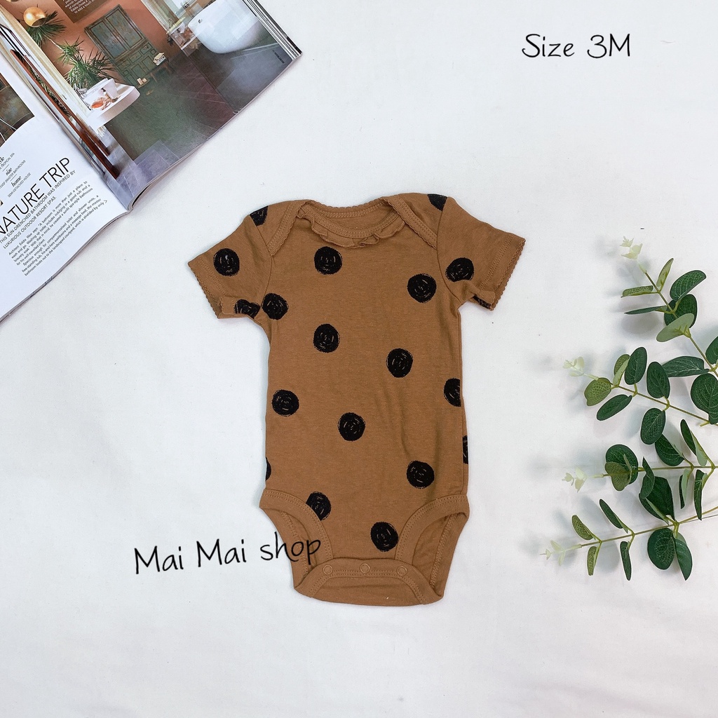 0-3M chọn màu- Gái) Body chip TAY NGẮN xuất dư cổ tròn, cổ đáp chéo cho bé Gái sz 0-3M- Bộ liền thân cho bé