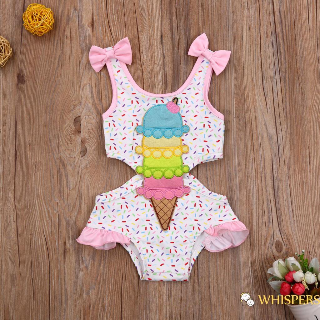 Đồ bơi một mảnh phối bèo in hình cây kem thời trang cho bé gái