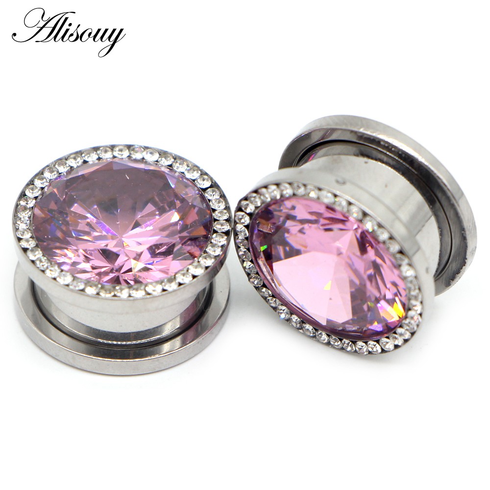 Alisouy Set 2 Khuyên Tai Thép Không Gỉ Đính Đá zircon Nhiều Màu Sắc