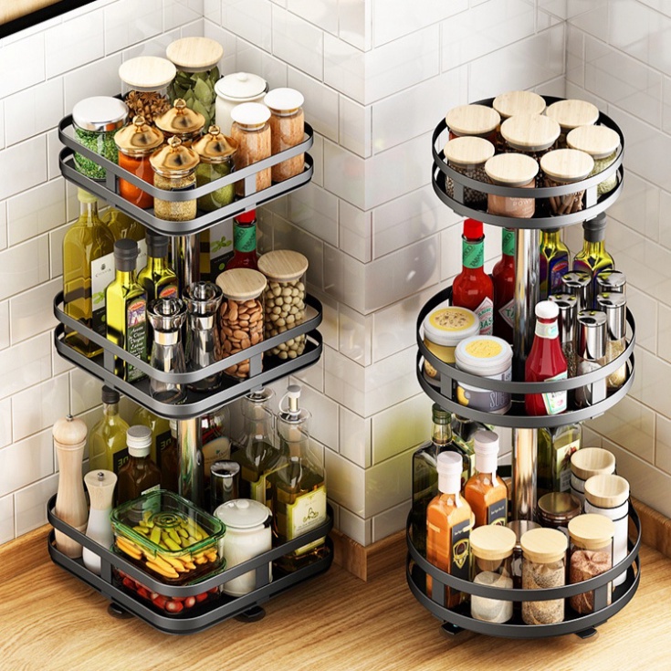 Kệ Đựng Gia Vị Xoay 360 Độ 2 Tầng, 3 Tầng, Kệ Để Đồ Nhà Bếp Thông Minh Dáng Vuông, Tròn_Nutosan