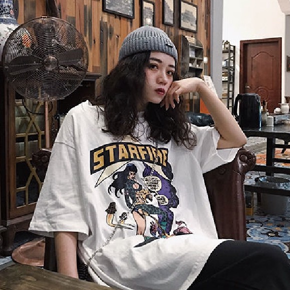 Áo thun ulzzang tay ngắn họa tiết hoạt hình phong cách Hàn Quốc | BigBuy360 - bigbuy360.vn