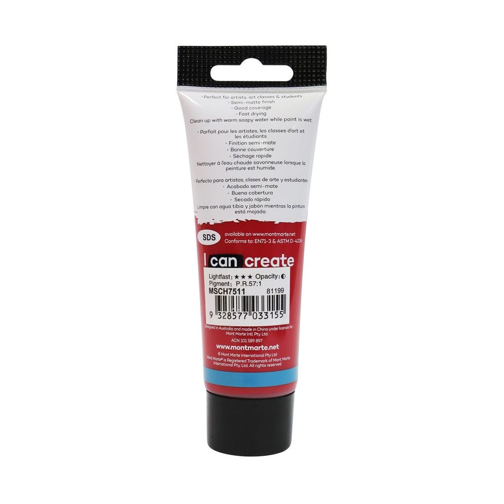 Màu Acrylic Mont Marte 75ml - Crimson - Acrylic Colour Paint Signature 75ml (2.54oz) - MSCH7511