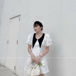 Váy kaki chun cổ tam giác
