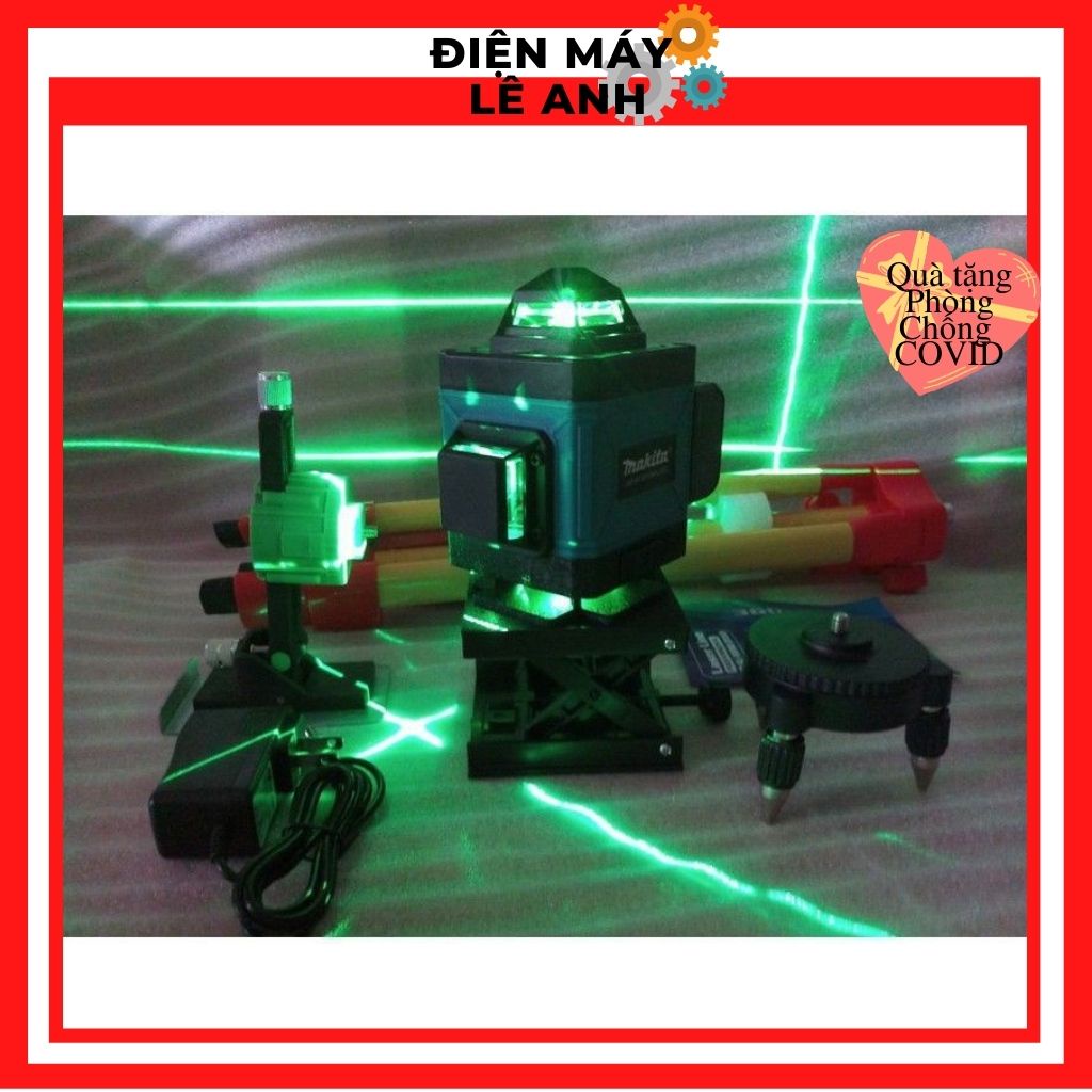 Máy cân bằng bắn cốt laser MAKITA 16 tia xanh 3D cân mực tia laze nét chuẩn kèm chân 1m2 và giá treo tường