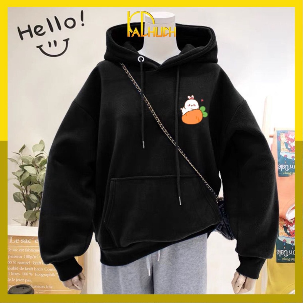 ÁO HOODIE UNISEX IN THỎ ÔM CÀ RỐT DỄ THƯƠNG