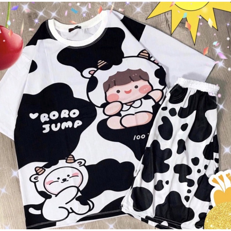 Bộ thun cho bé gái, bé trai in họa tiết bò sữa đủ màu có đủ size từ 7kg-60kg