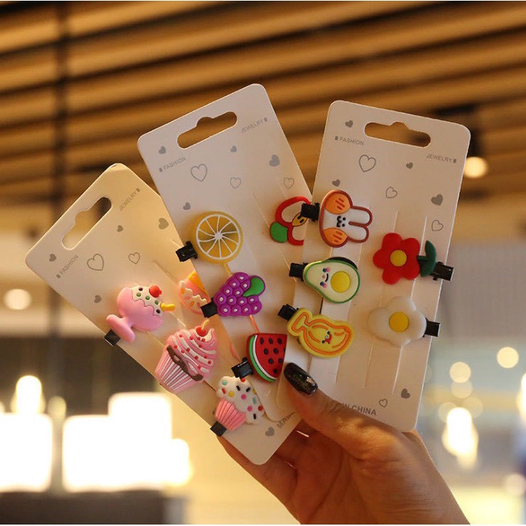 Set kẹp tóc, kẹp tóc cho bé gái, kẹp tóc nhựa silicon hình trái cây