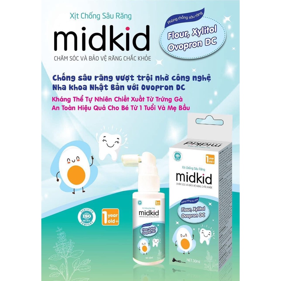 Xịt chống sâu răng Midkid cho bé giúp chăm sóc răng miệng, ngăn ngừa sâu răng, phù hợp cho trẻ em từ 1 tuổi