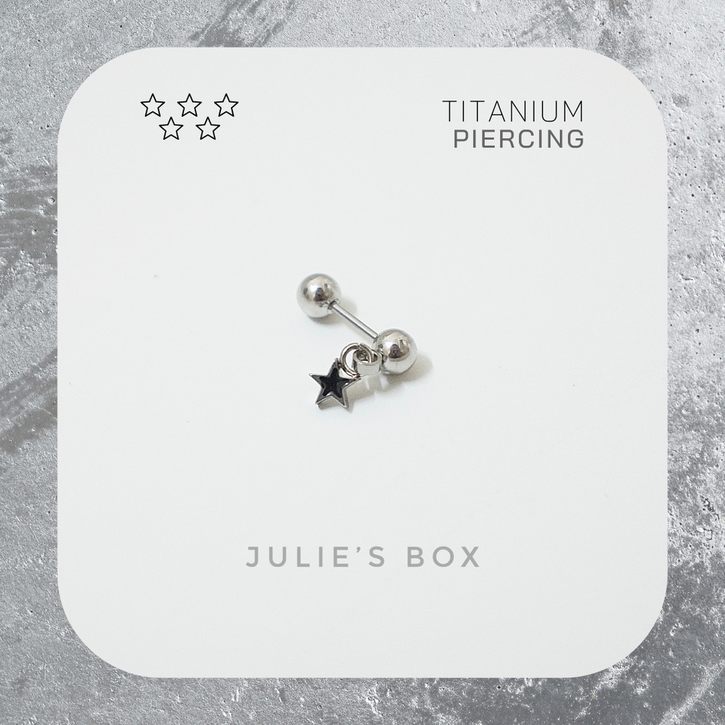[1 Chiếc] Khuyên Tai Unisex Charm Ngôi Sao Nền Đen Màu Bạc Titan Không Đen Không Gỉ Không Ngứa julies box 66