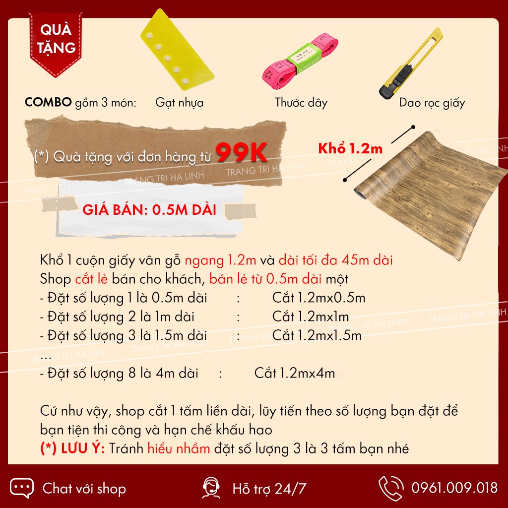 Giấy decal dán giả gỗ dán bàn tủ cánh cửa có khả năng chống nước bụi bẩn đẹp giá rẻ khổ 1.2mx0.5m