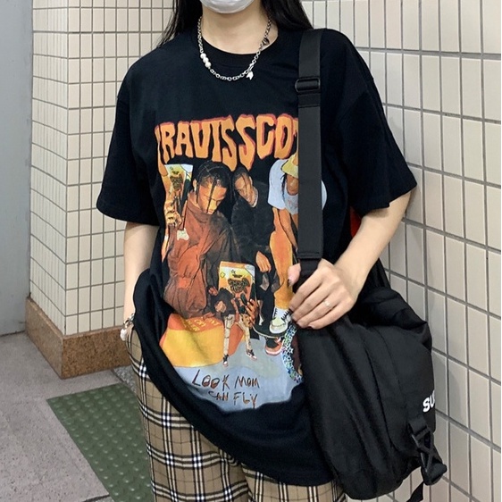 Áo thun tay ngắn dáng rộng in họa tiết chân dung phong cách hip hop thời trang đường phố cá tính