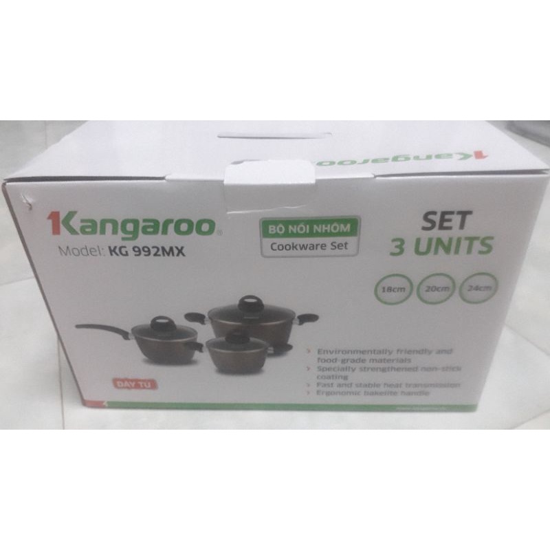 Bộ nồi 3 chiếc hợp kim nhôm đáy từ cao cấp Kangaroo kg992mx