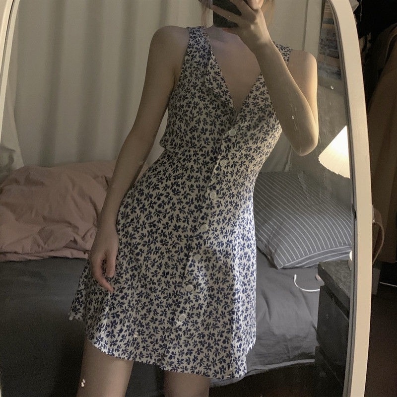 Đầm Không Tay In Hình Thiên Nga Phong Cách Retro Thời Trang Mùa Hè Cá Tính