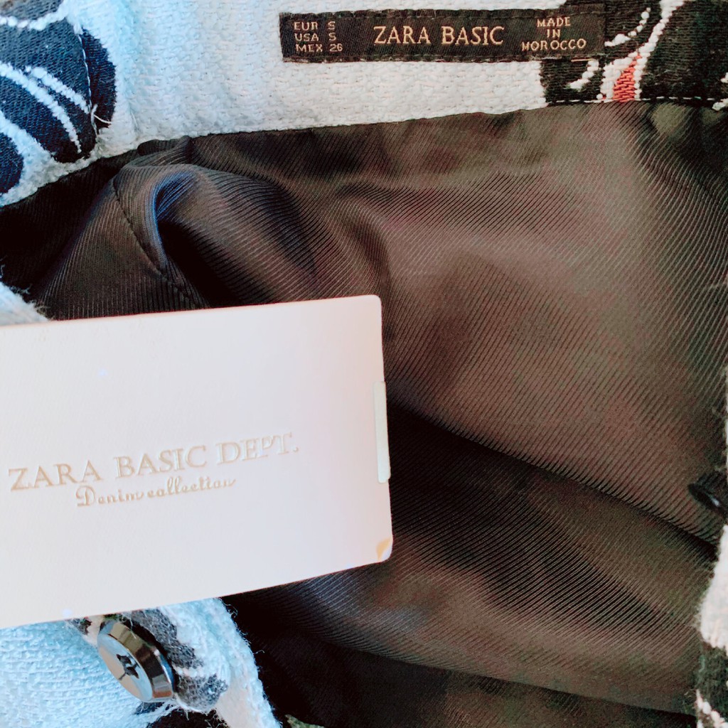 CHÂN VÁY CHỮ A NỮ - ZARA BASIC – SIZE S/26 – XANH DA TRỜI – HOẠ TIẾT HOA ĐEN – KÉO KHOÁ BÊN – FIT LADY <55KG