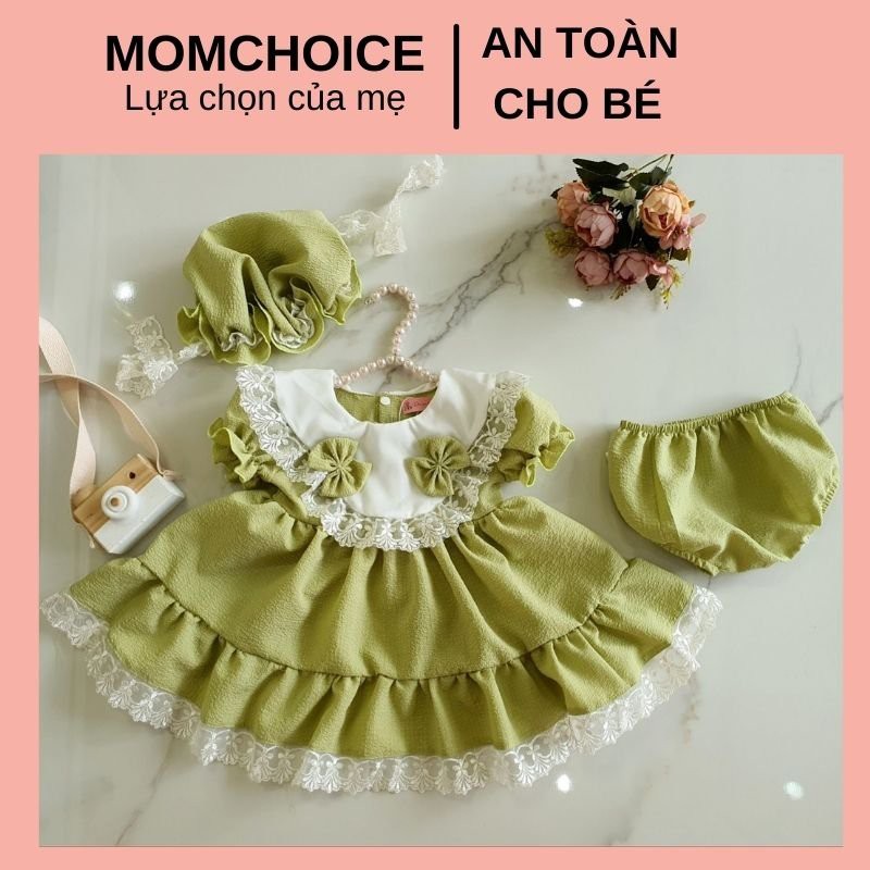 Đầm lolita xanh cốm❤️ FREESHIP ❤️ Váy thiết kế trẻ em gái dễ thương (kèm mũ,chip) size ss - 16kg