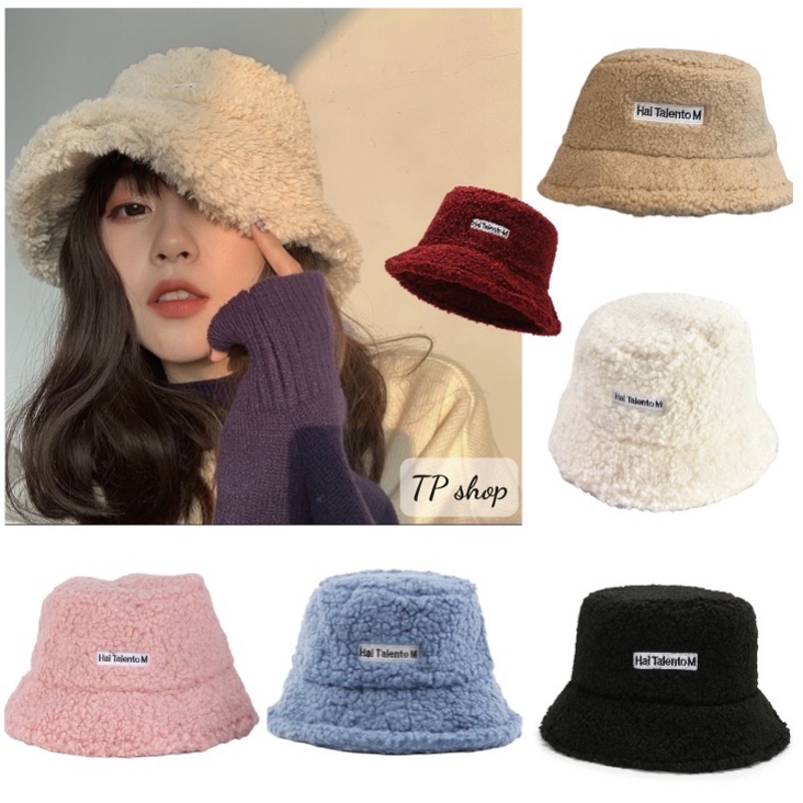 Mũ lông cừu bucket, nón tai bèo retro phong cách hàn quốc giữ ấm thu đông ulzzang