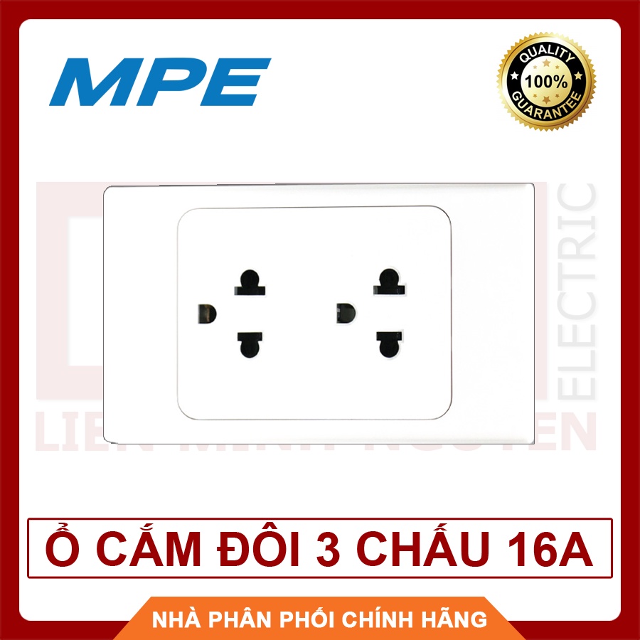 MPE, Bộ ổ cắm đôi 3 chấu 16A có màng che bảo vệ, Hàng Việt Nam, Chất Lượng Cao