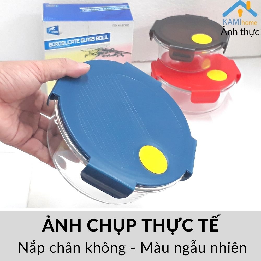 Hộp bảo quản thực phẩm - đựng cơm văn phòng 1 ngăn Thủy tinh chịu nhiệt Nóng Lạnh-Nắp chân không mã 20068 Kami