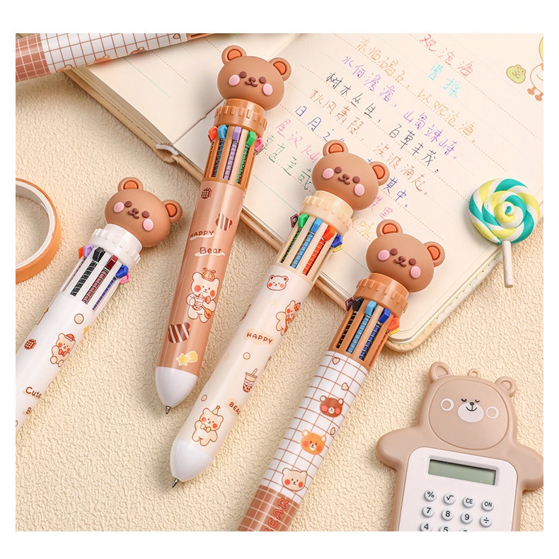 Combo 3 bút bi bấm gấu cute 10 màu dễ thương