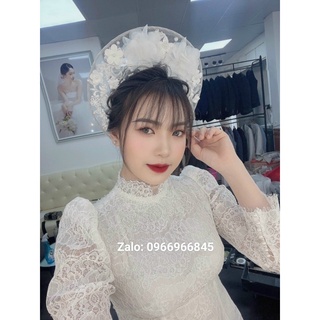 Áo dài ren trắng đẹp dịu dàng, áo dài cưới, áo dài ăn hỏi, áo dài cô dâu - Áo Dài Đan Linh(A452)