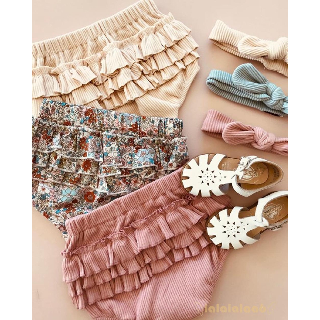 Quần Short Lưng Cao In Hoa Nhiều Tầng Cho Bé Gái