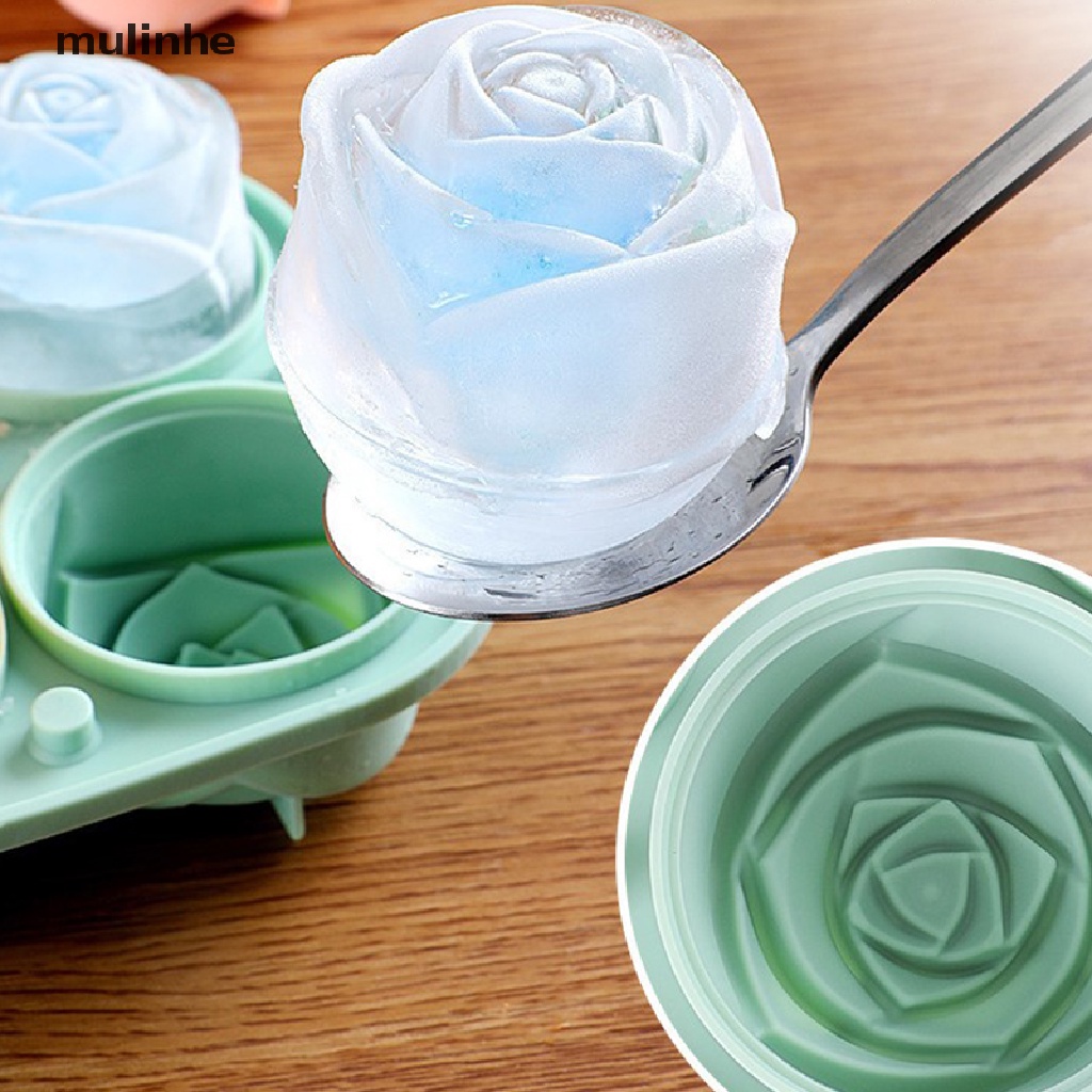 Khuôn Silicone Làm Đá Viên 4 Ngăn Tạo Hình Hoa Hồng 3D Tiện Dụng