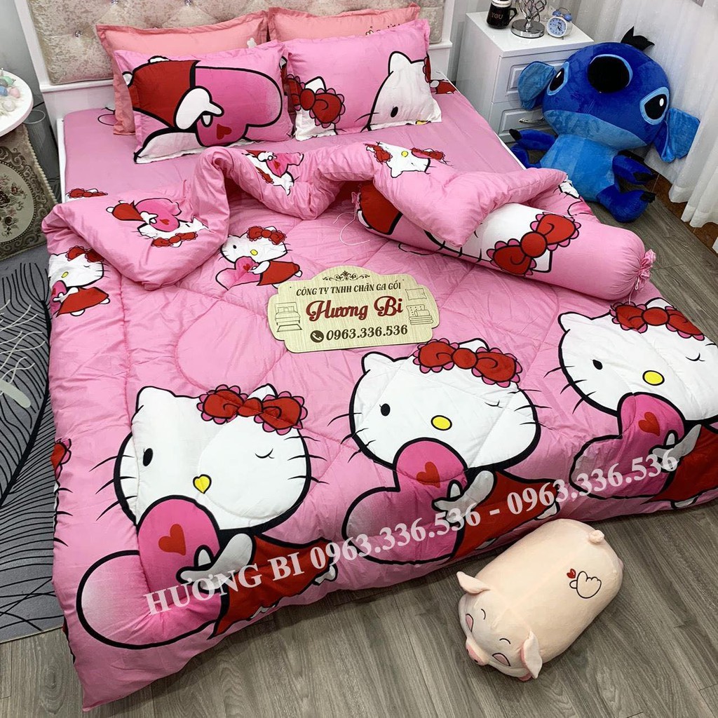 Drap Kitty Hồng - Bộ Chăn Ga Gối Cotton Poly Cao Cấp & Mềm Mịn Sét Chăn Phao 4 Món Tặng Thêm Ôm [ Mới 2020 ]