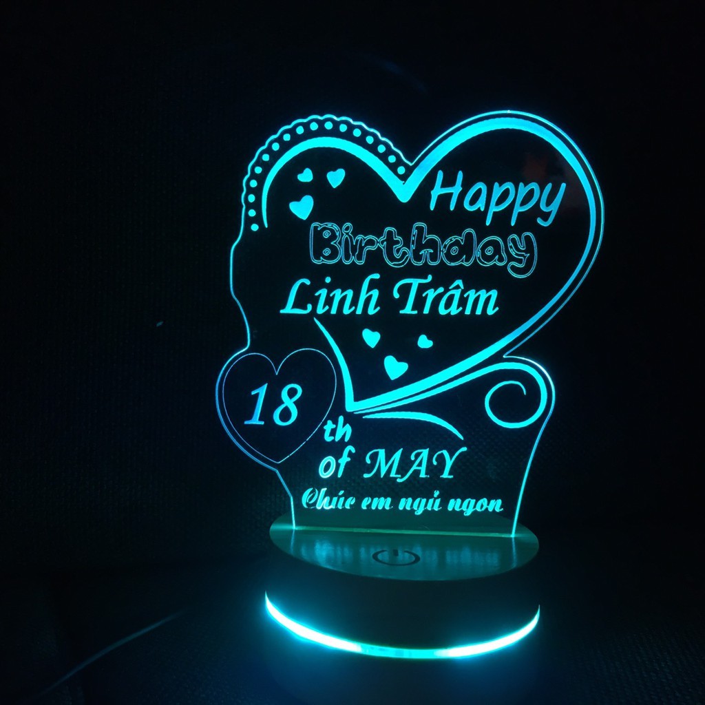 Đèn Trang trí led 3D HAPPY BIRTHDAY, quà tặng sinh nhật, vanlentine, tình yêu | Khắc tên theo yêu cầu |Quà Tặng Độc Đáo